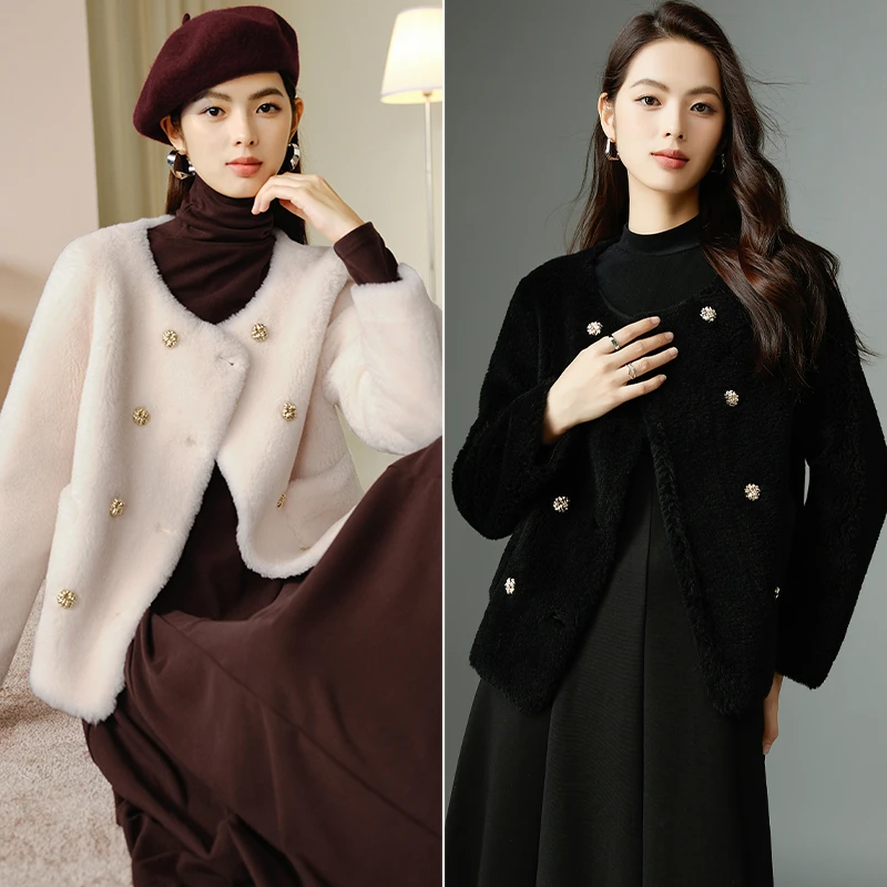 晚白冬款100%羊毛冬新款千金风气质加厚洋气毛毛外套女24052734