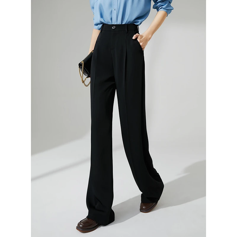 晚白新款时尚慵懒裤子加长高腰松弛纯色休闲裤女23120702