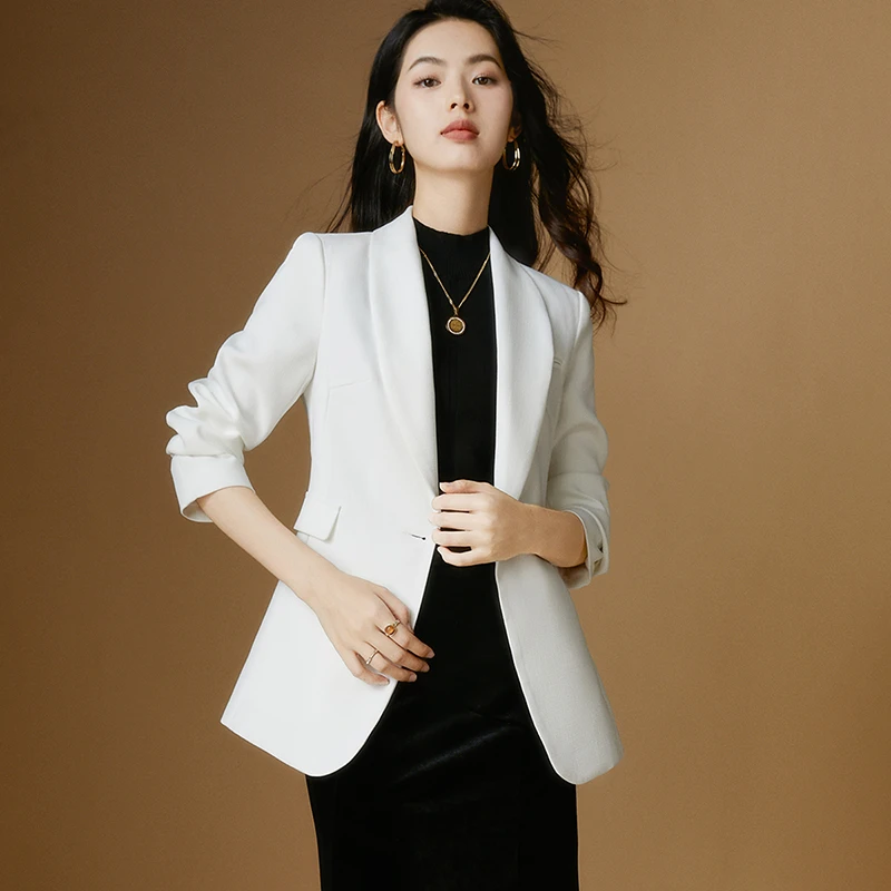 晚白春新款时尚简约气质外套流行通勤翻领西装外套女24052301