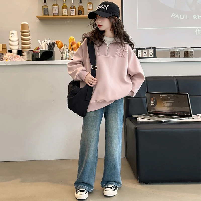 秋冬女童翻领卫衣套装时尚潮流百搭秋季秋款外穿显瘦高级感
