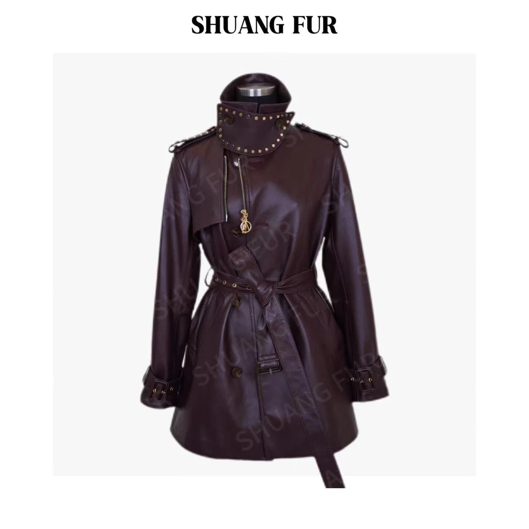 爽哥家24款秋季气质洋气中长款收腰真皮绵羊皮皮衣外套1018