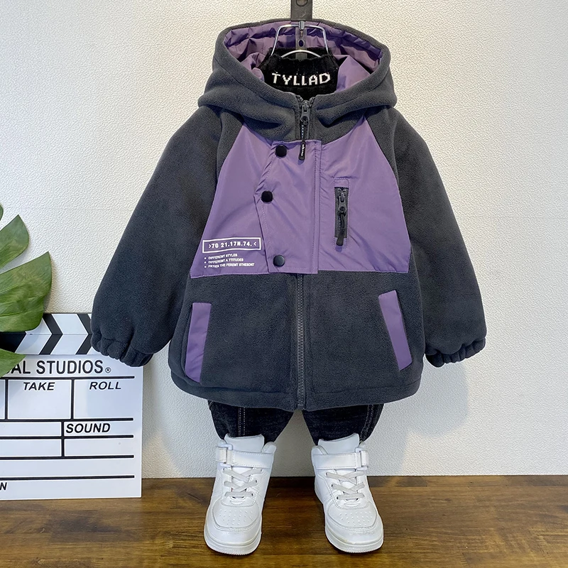 男童秋冬加绒棉服2023新款洋气儿童冬季加厚外套帅宝宝中长款棉衣
