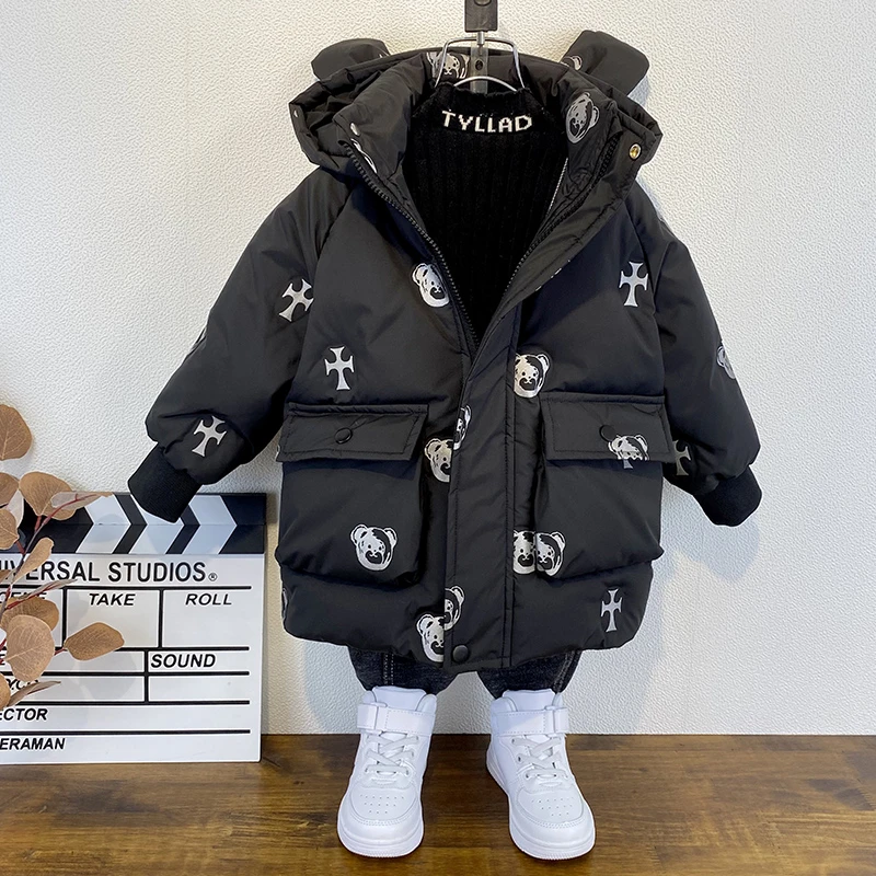 童装男童冬季加厚羽绒服23新款儿童白鸭绒中长款棉衣宝宝棉服外套