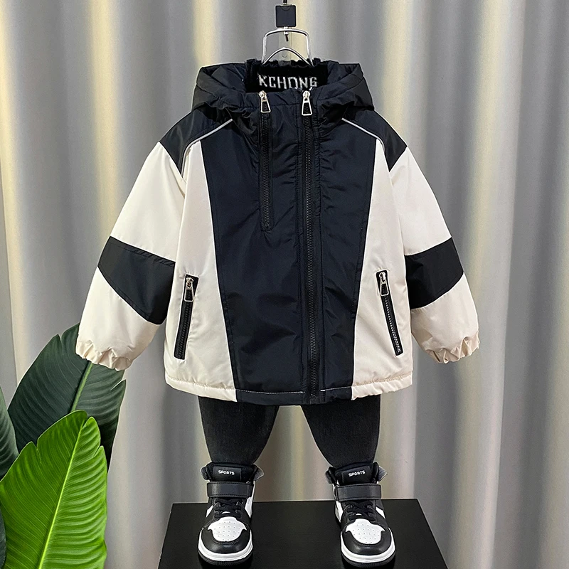 男童加绒外套秋冬季加厚冲锋衣2023新款冬装儿童夹棉衣派克服棉袄