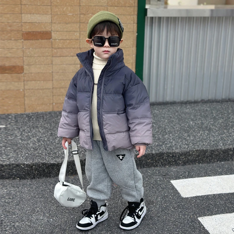 男童羽绒服冬季加厚面包服2023新款酷帅男孩白鸭绒渐变外套棉袄潮