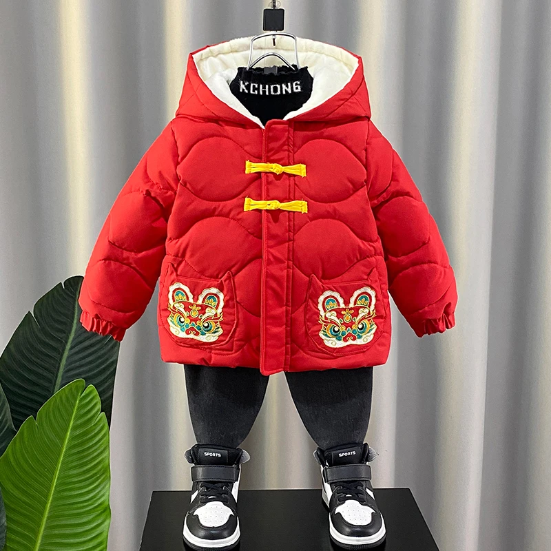 儿童男童棉衣外套中国风唐装宝宝拜年服棉袄冬季加绒棉服新年衣服