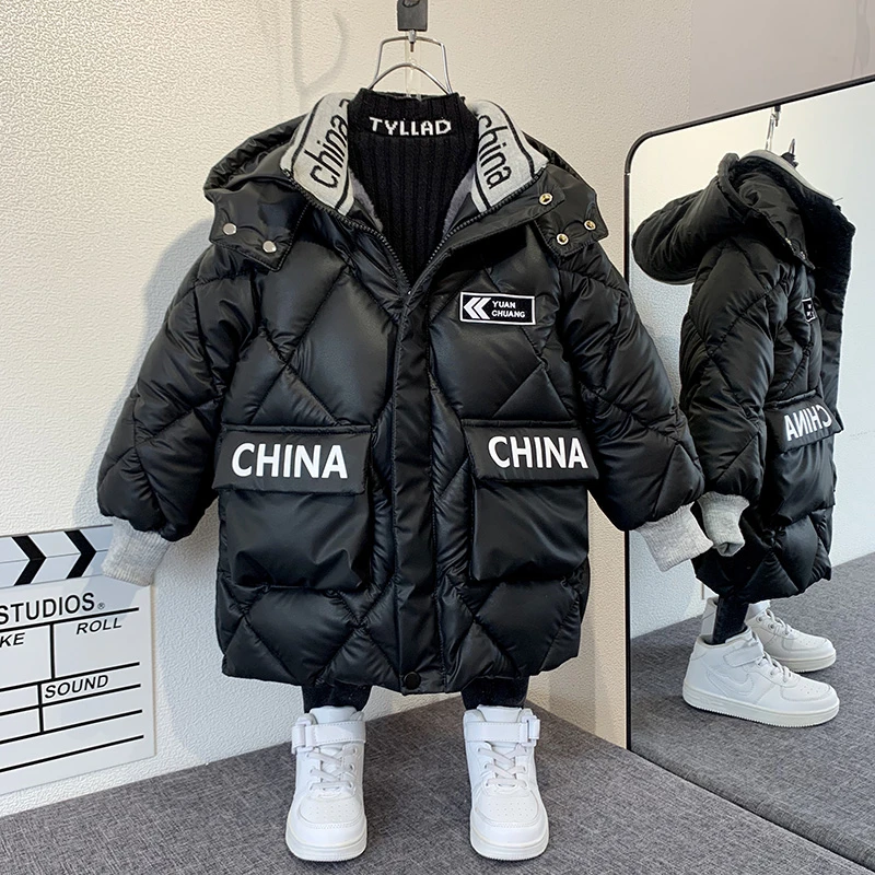 男童冬季棉衣2023年新款洋气宝宝韩版棉服中长款儿童加厚棉袄外套