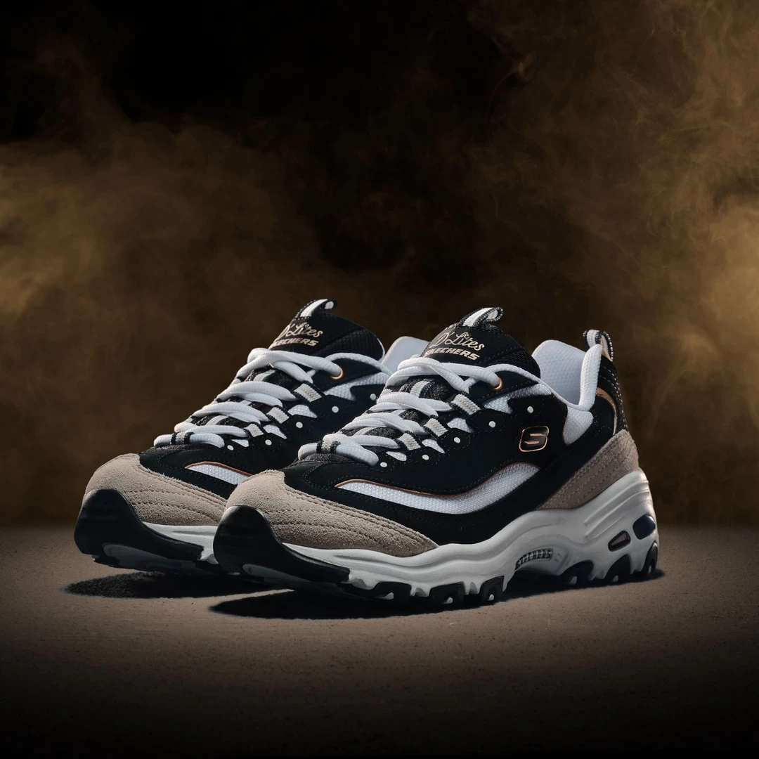 斯凯奇黑白金时尚复古低帮情侣轻便老爹鞋跑步休闲熊猫鞋