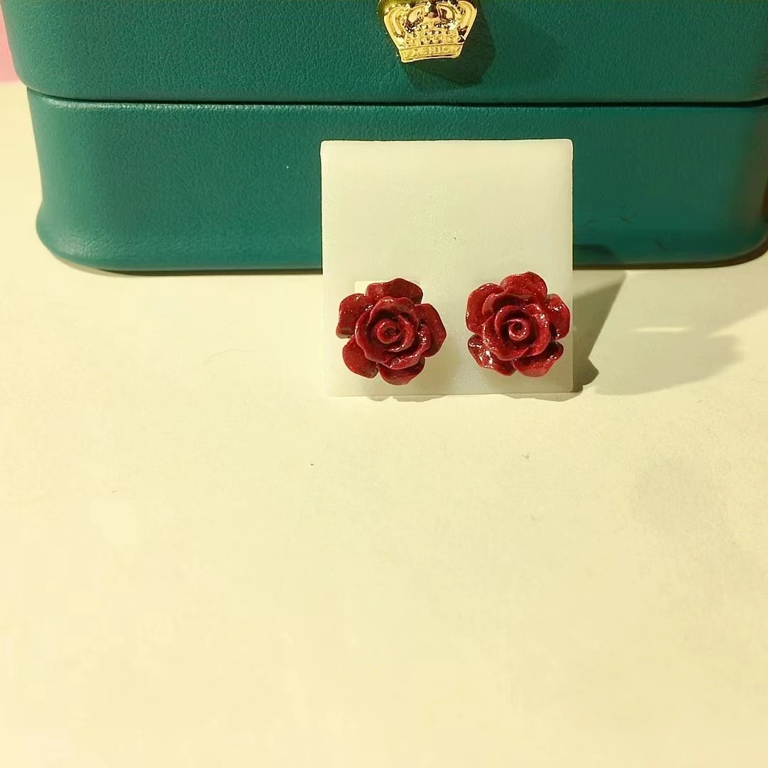 含辰砂工艺品紫金色帝王色素珠和小花耳钉
