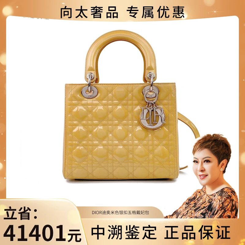 99新 DIOR/迪奥 迪奥米色银扣五格戴妃包
