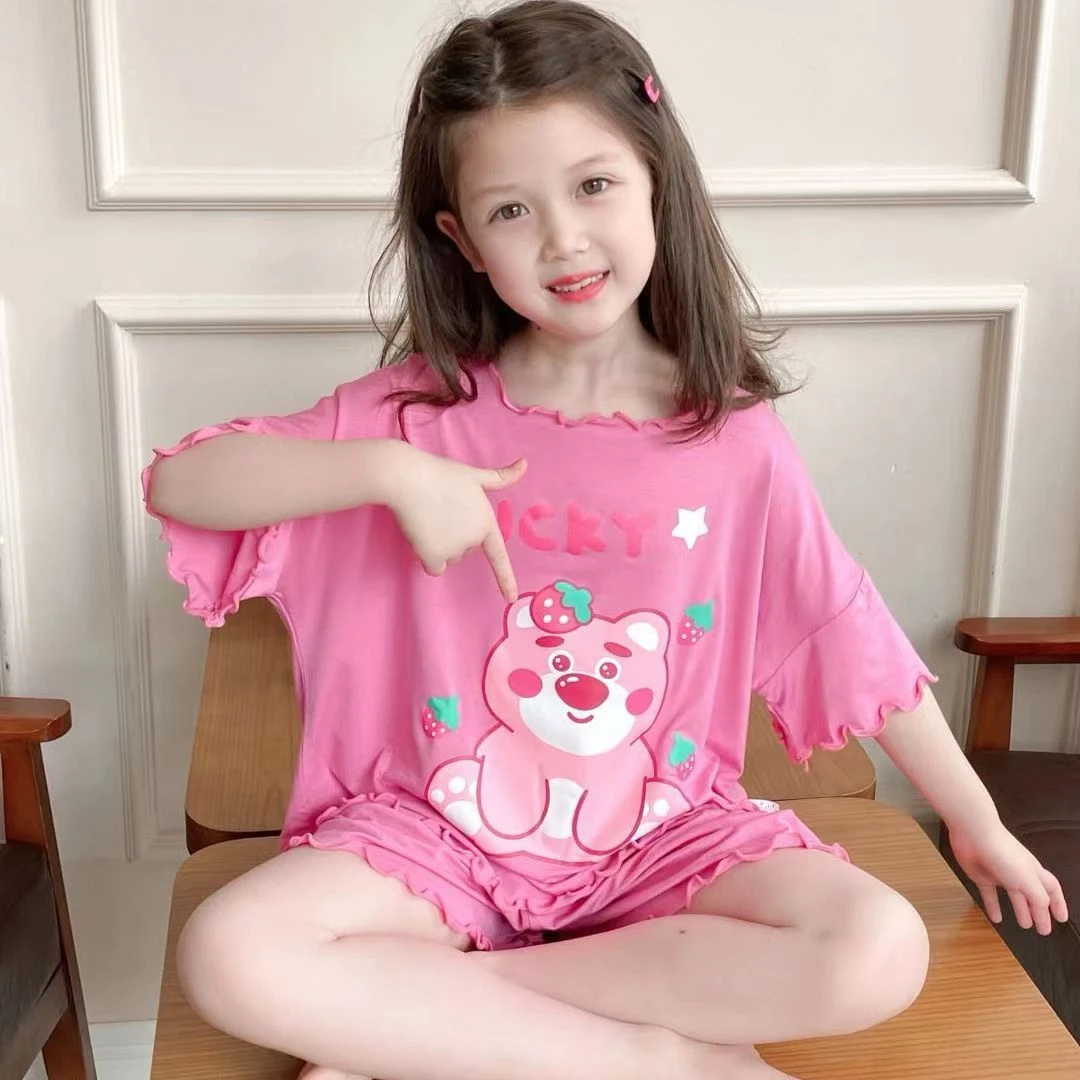 短袖薄款女童儿童库洛米莫代尔冰丝睡衣套装爆款夏宽松卡通小女孩