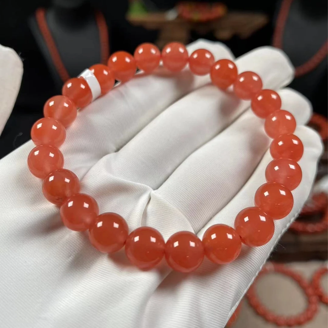 【小红豆南红】保山冰红手串8mm+女款手链礼物 天然玉石