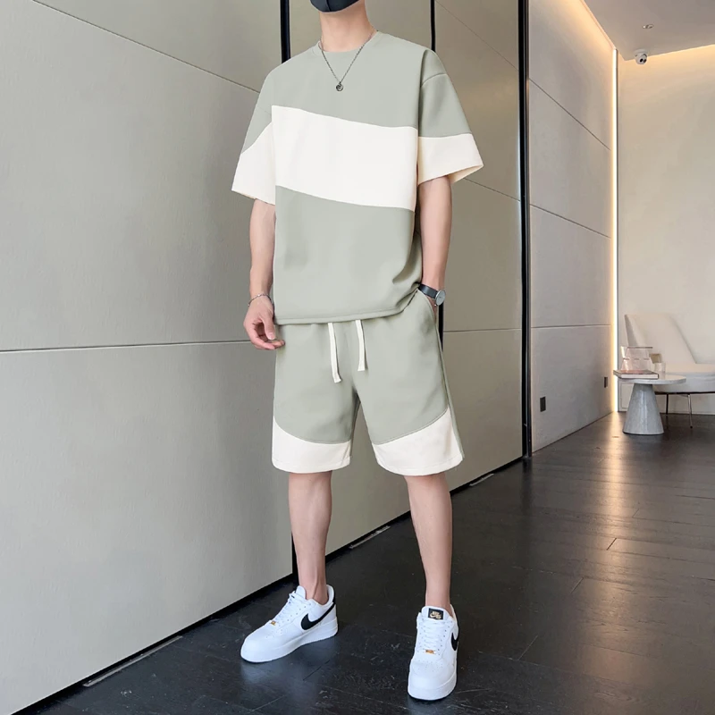 男士夏季套装潮牌冰丝短袖短裤夏天休闲两件套学生帅气潮流一整套