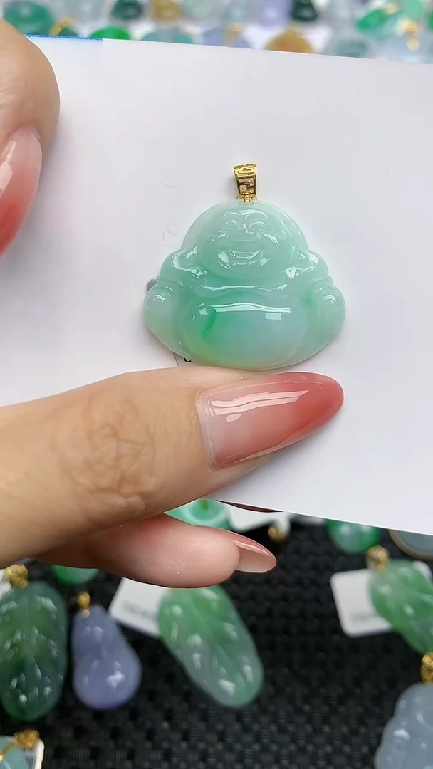 【闪购商品】翡翠挂件18K金镶嵌天然翡翠A货，30