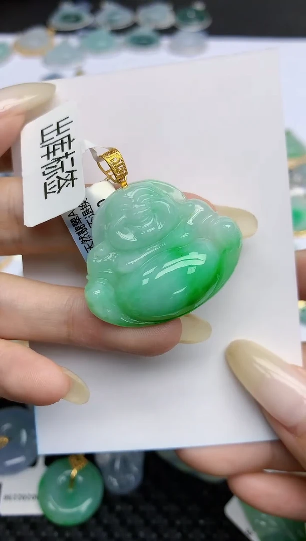 【闪购商品】翡翠挂件18K金镶嵌141天然缅甸A货翡翠