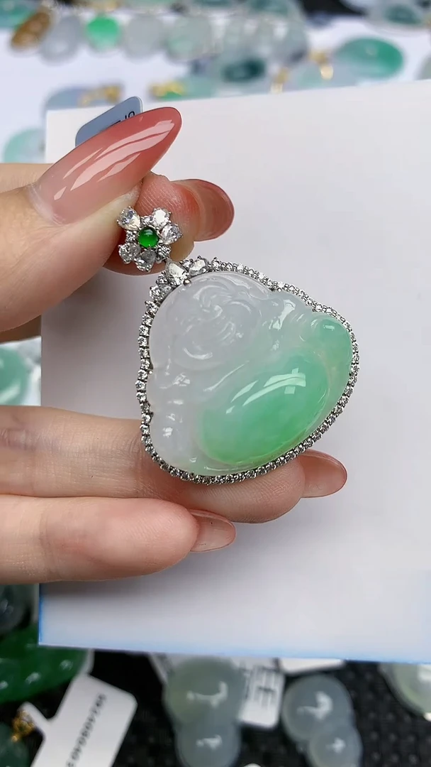 【闪购商品】翡翠挂件18K金镶嵌天然翡翠A货，117