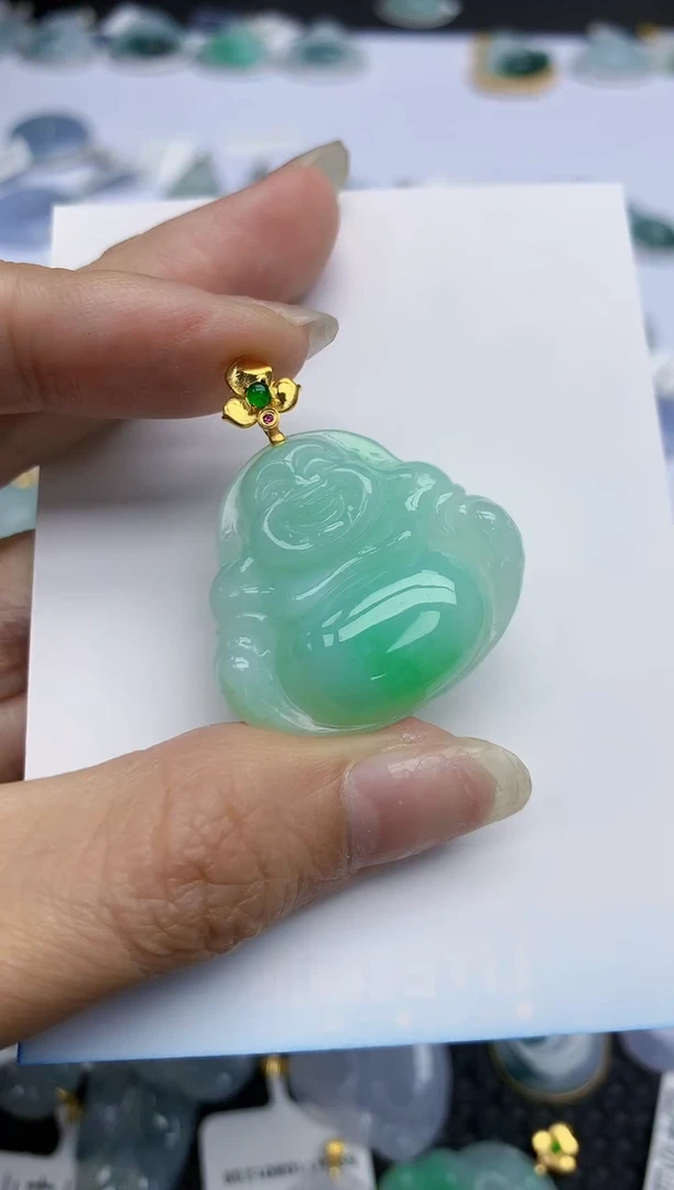 【闪购商品】翡翠挂件18K金镶嵌天然翡翠A货