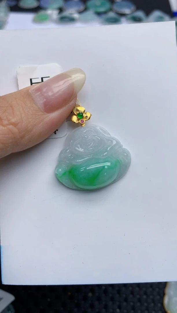 【闪购商品】翡翠挂件18K金镶嵌141天然翡翠A货