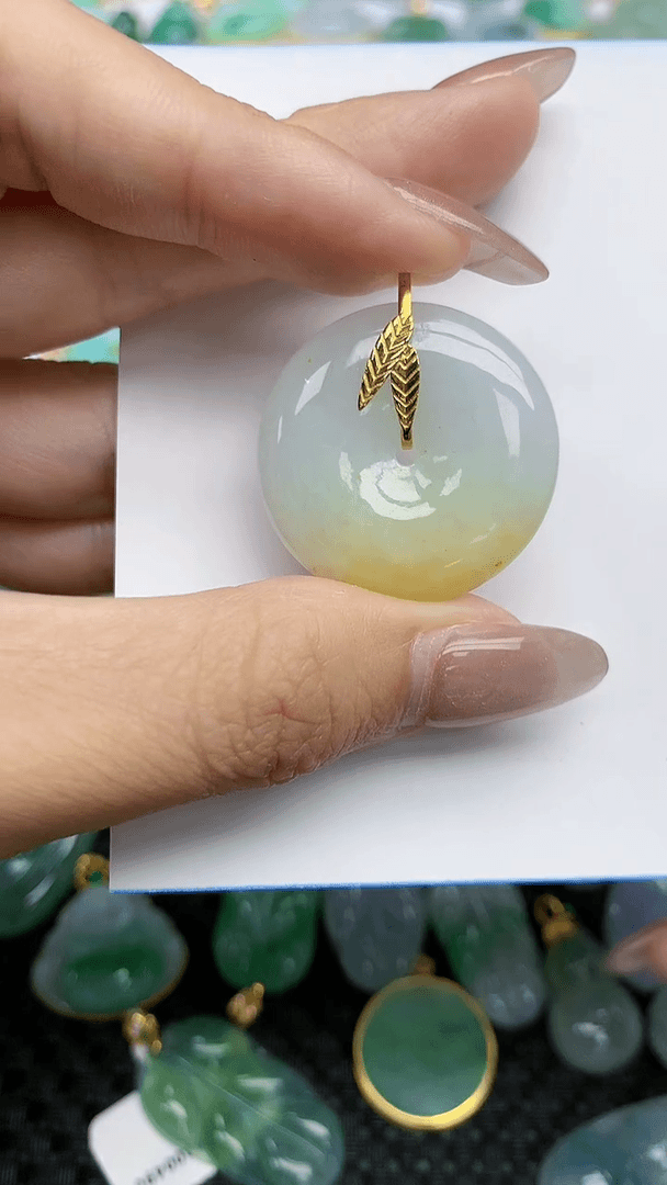 【闪购商品】翡翠挂件18K金镶嵌天然翡翠A货，104