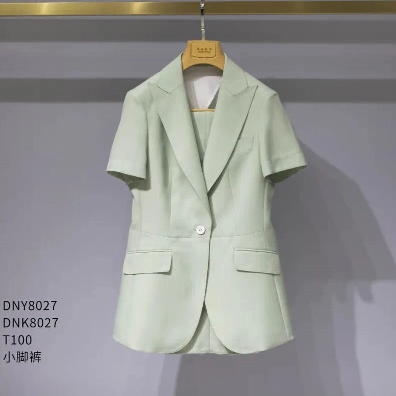 修身短袖春夏薄款外套时尚套装(薄荷绿）