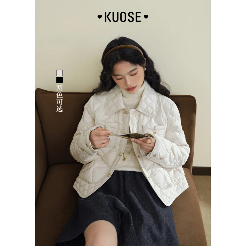 阔色轻薄菱形格子羽绒服女2024秋冬新款显瘦小个子外套KSY2409001