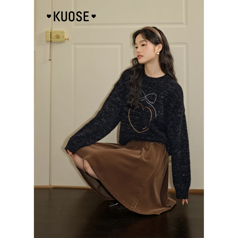 【陈大可专属】阔色慵懒复古短款毛衣女2024秋冬新款上衣KSH2410014