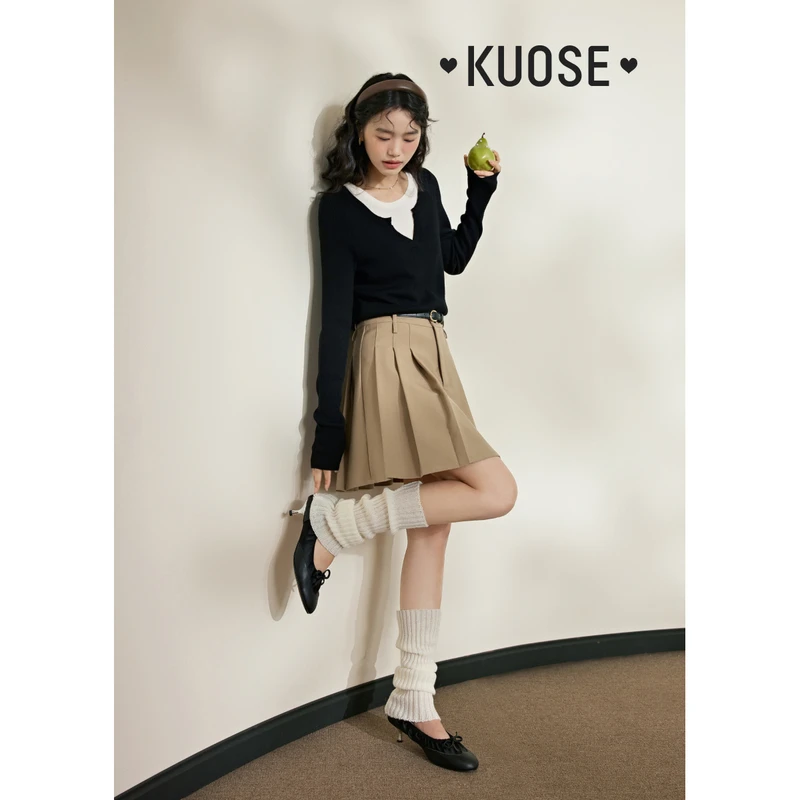 阔色假两件打底内搭针织衫女春新款修身毛衣上衣KSH2401003