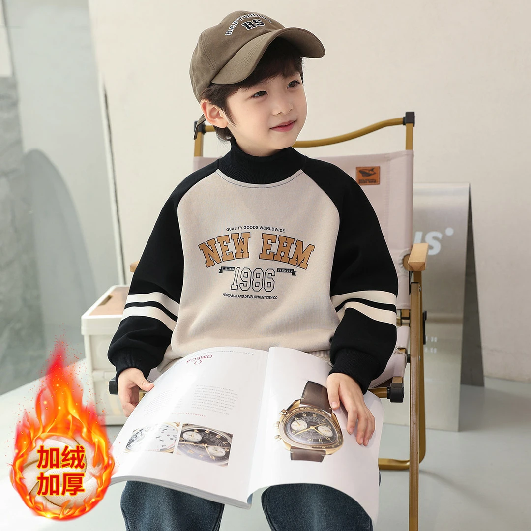 男童装休闲卫衣加绒冬装2023新款保暖打底衫儿童韩版一体绒上衣潮