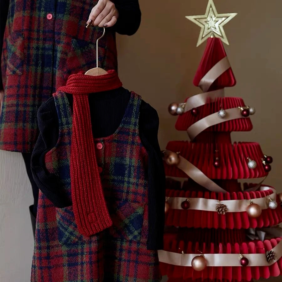 女童秋季套装2023新款中小童格子毛呢裙甜美洋气冬裙呢子背心裙