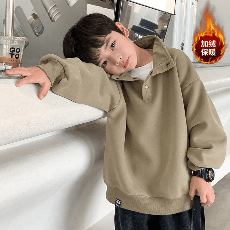 男童卫衣加绒宝宝上衣2022新款韩版儿童加厚男孩洋气潮立领休闲装