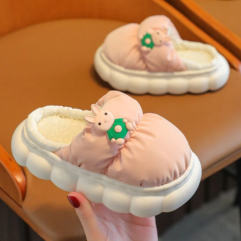 女童棉拖鞋防水羽绒布韩版简约时尚可爱宝宝居家室外棉拖鞋冬天