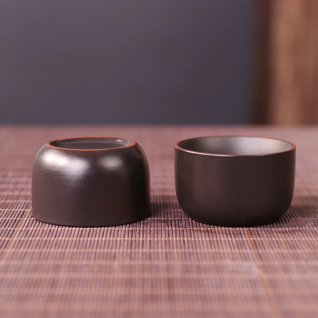 紫陶茶杯个人主人杯功夫泡茶盏杯品茗杯大宽口客人杯2个装ZH00422