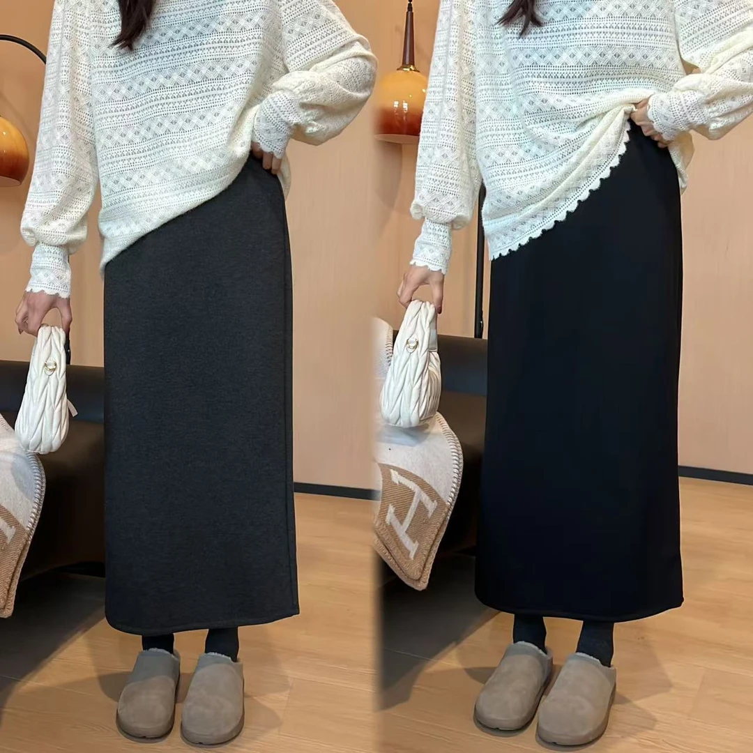 二姐的宝藏秋季新柔顺垂顺款显瘦简约长款开叉纸片半裙 #24402