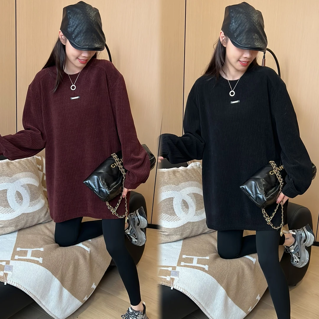 二姐的宝藏秋冬简约休闲纯色宽松慵懒感百搭字母贴标长袖#24323