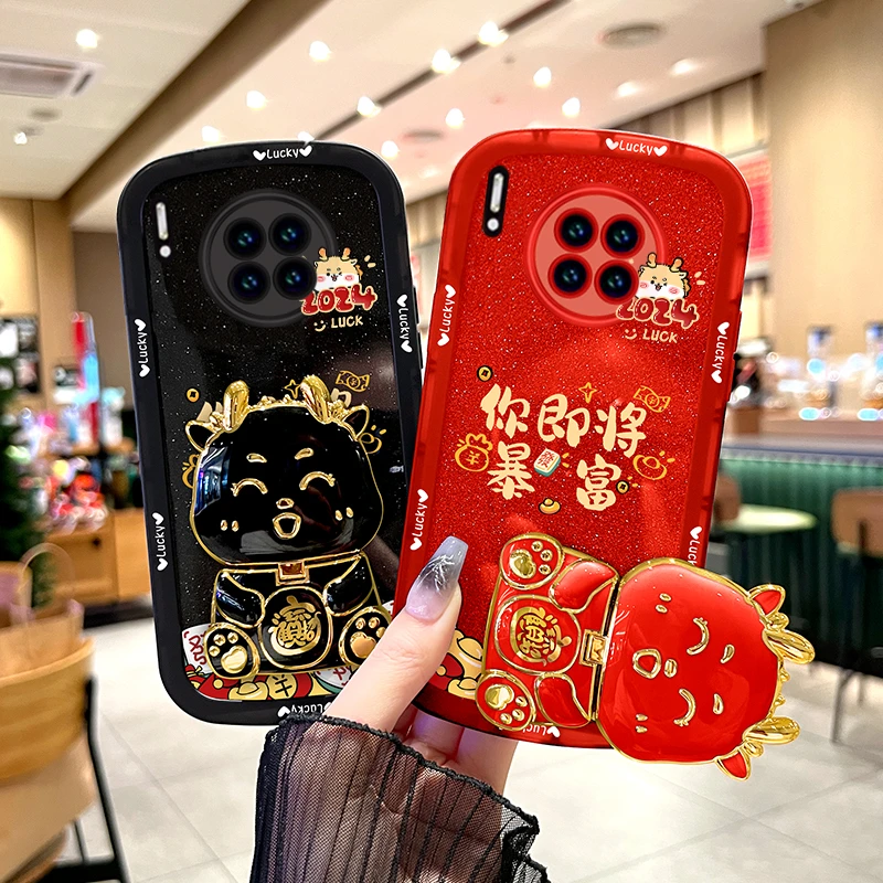 适用华为mate30手机壳mate30pro你即将暴富补妆镜支架硅胶新年款