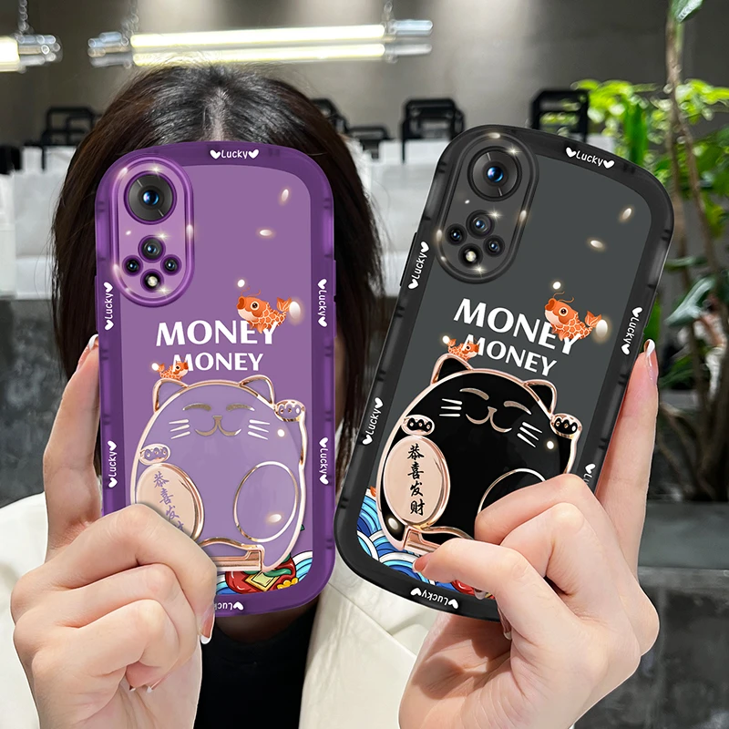 适用华为nova9手机壳nova9pro透明硅胶可爱猫咪创意支架全包防摔