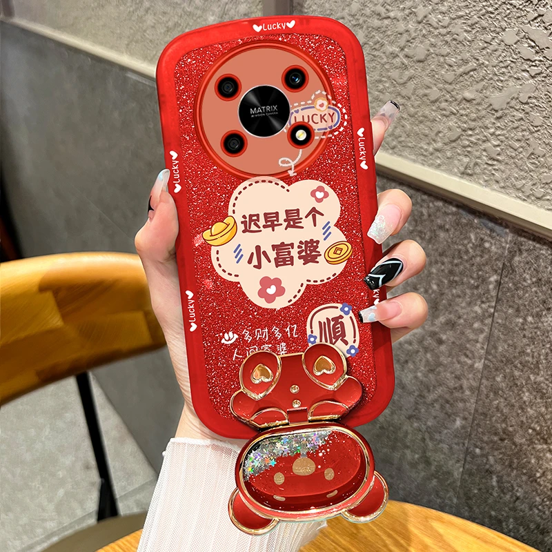 适用畅享50pro手机壳迟早是富婆镜子支架透明硅胶全包防摔软壳女