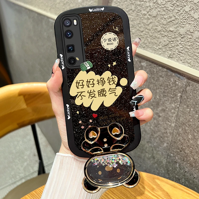适用华为nova7pro手机壳不发脾气镜子支架全包防摔透明硅胶软壳女