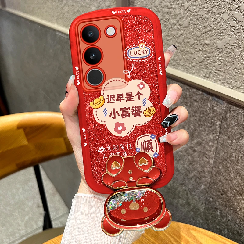 适用vivos17手机壳s17pro迟早是小富婆支架透明硅胶全包软壳女款