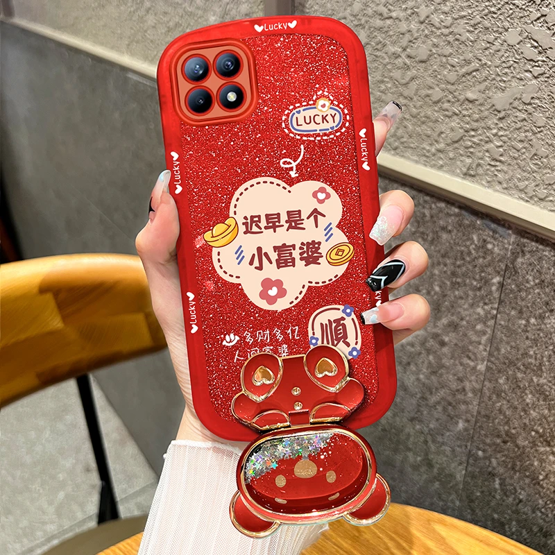 适用oppoa53 5g手机壳迟早是个富婆镜子支架透明硅胶全包防摔保护