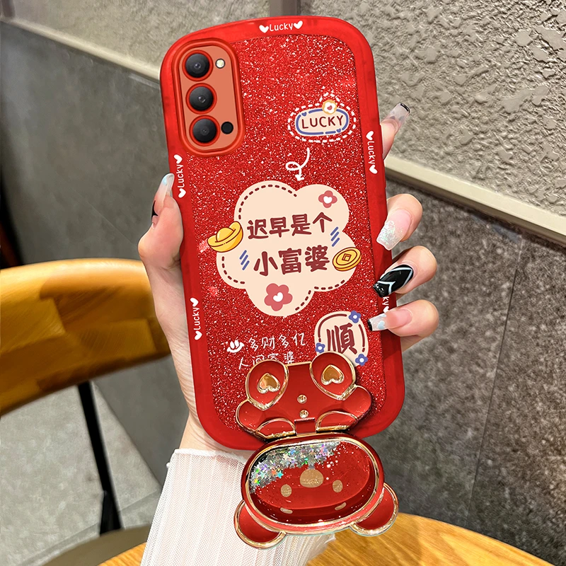 适用oppoReno4手机壳Reno4pro迟早是个富婆支架透明硅胶防摔软壳