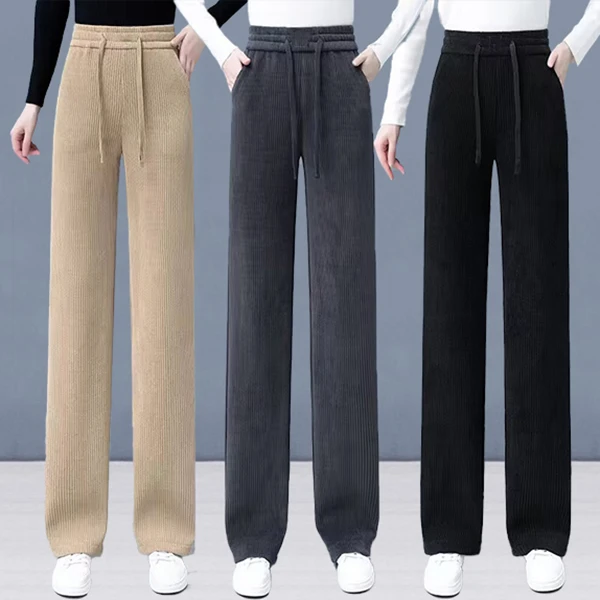 加绒/不加绒加厚秋冬款高腰窄版阔腿裤直筒裤休闲妈妈裤子女外穿