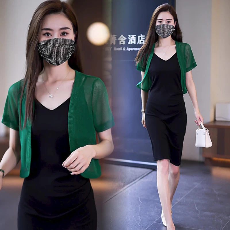 夏天外搭小披肩女纯色短款小外套百搭洋气防晒开衫吊带裙罩衫上衣