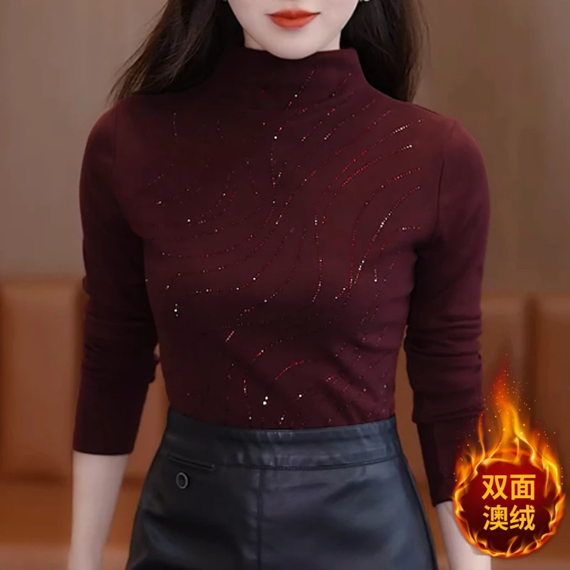 德绒打底衫女秋冬2025新款百搭款内搭半高领加厚长袖高级感小衫