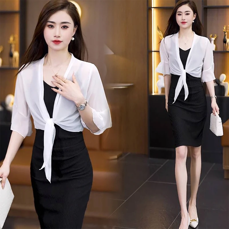 2025时尚宽松百搭开衫夏季新款设计感喇叭袖纯色百搭轻薄雪纺披肩