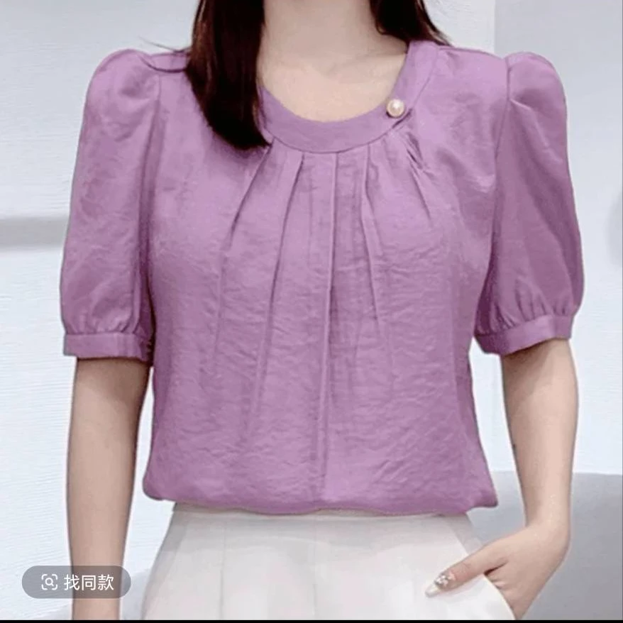 6802夏季新款宽松复古设计感上衣女小衫气质显瘦减龄拼接条纹