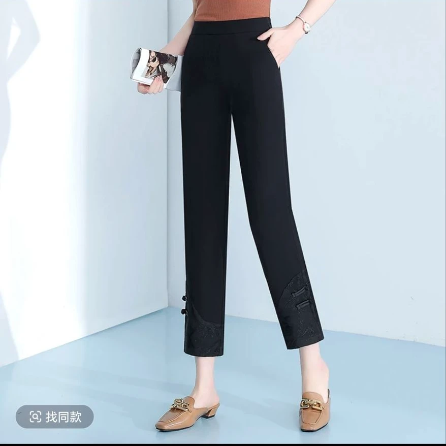 2088秋季新款国风小脚西装裤百搭白色百搭黑色显瘦直筒垂感