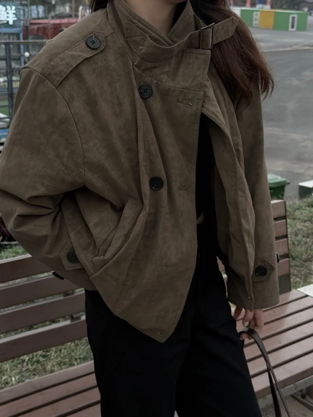 设计款麂皮夹克羽绒时尚短款休闲外套