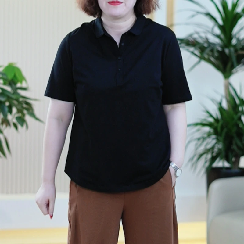 POLO衫净版显瘦T恤女休闲大码纯色宽松职业时尚娃娃领流行上衣潮