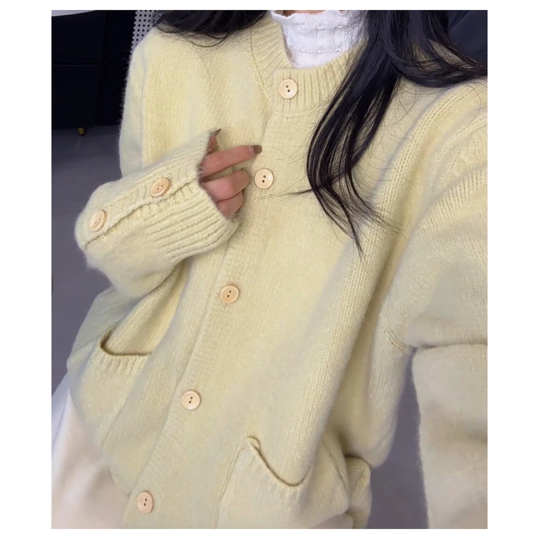 韩系高品质软糯针织开衫女冬季加厚宽松慵懒风绵羊绒毛衣外套上衣